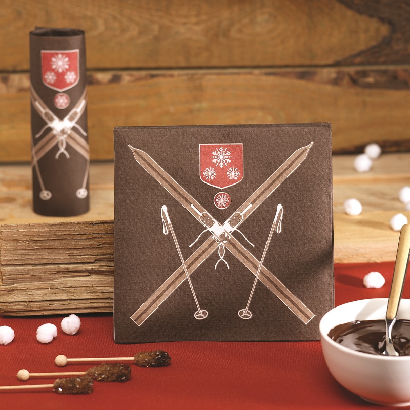 Lot de 20 serviettes de table intisse 40 x 40 cm skis choco - francoise paviot