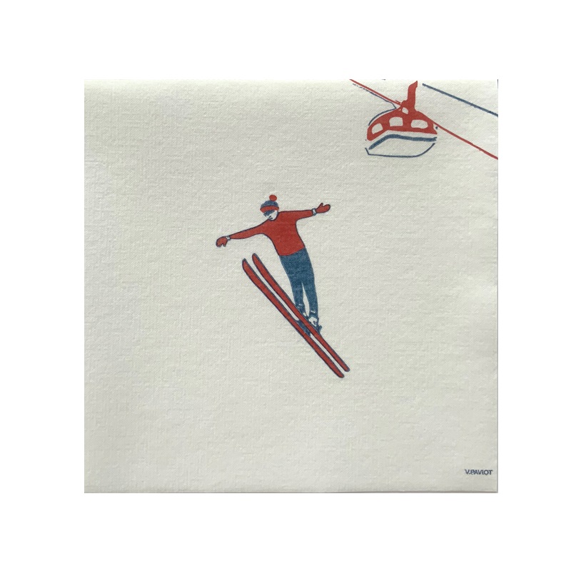 Lot de 20 serviettes de table intisse 40 x 40 cm ski tremplin - francoise paviot