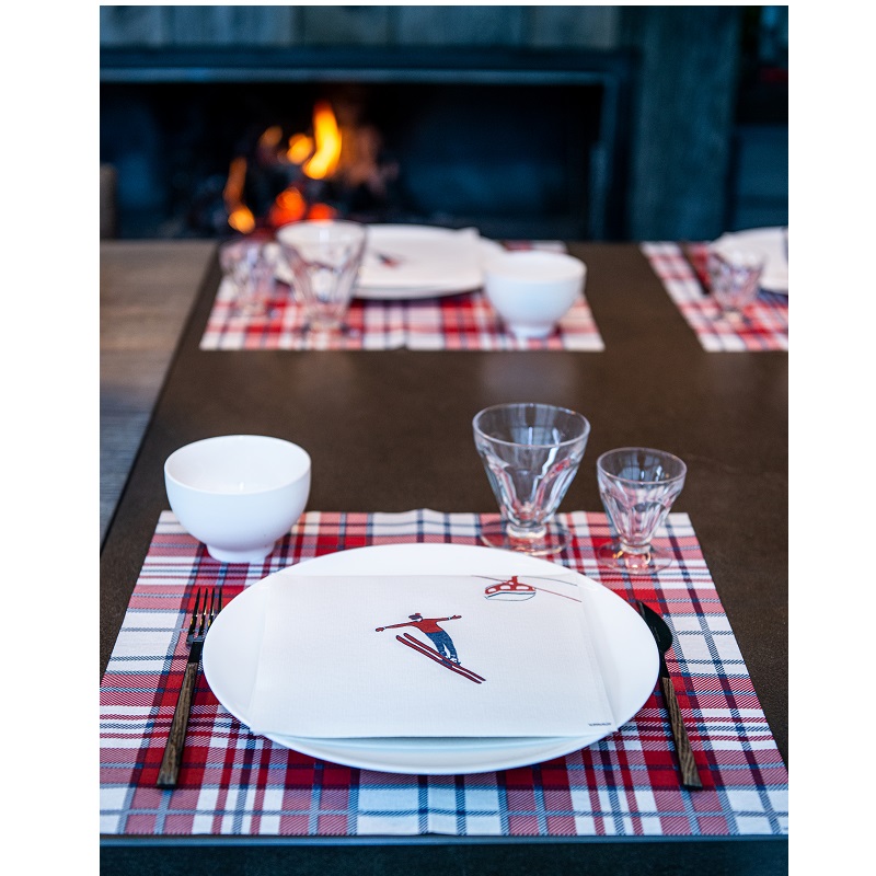 Lot de 20 serviettes de table intisse 40 x 40 cm ski tremplin - francoise paviot