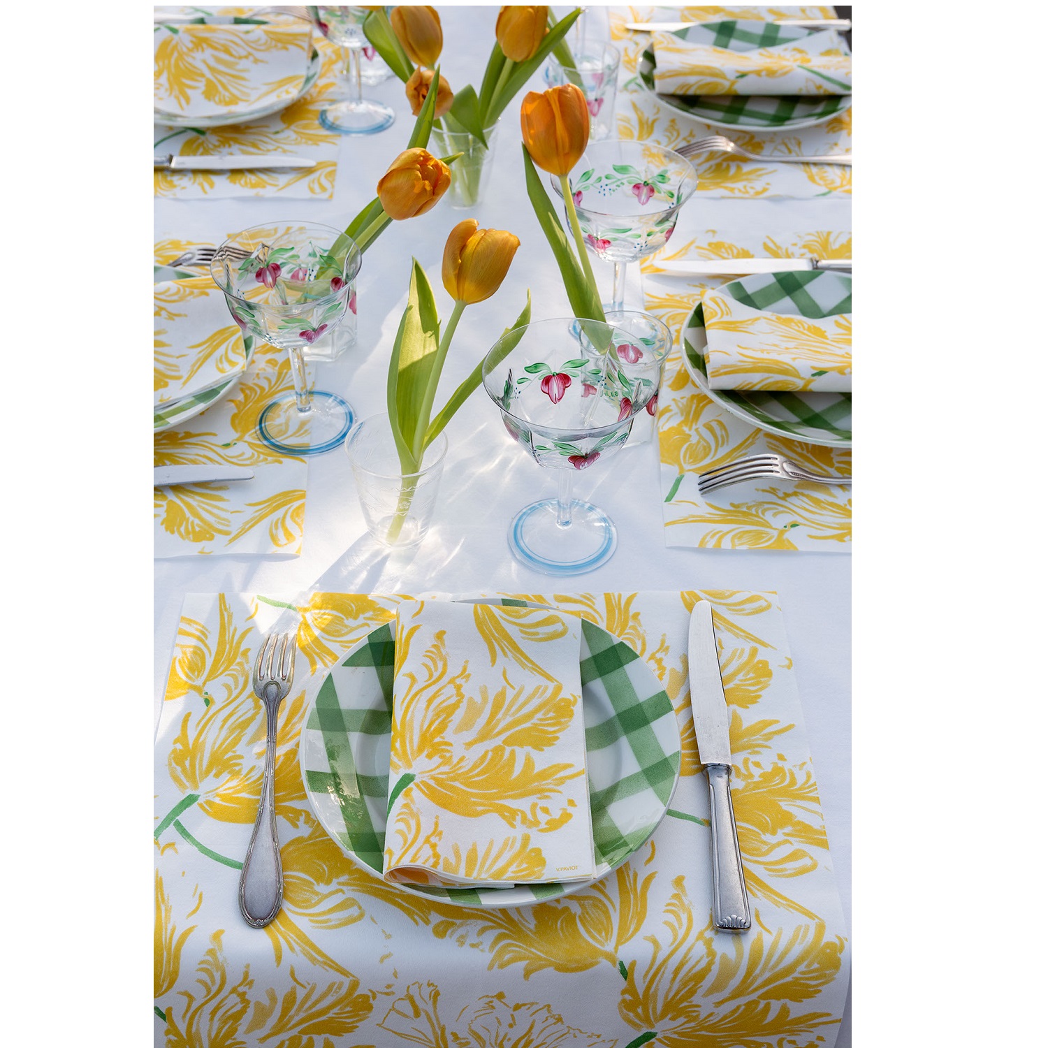 Lot de 20 serviettes en papier intissé 40x40 cm tulipe jaune - francoise paviot