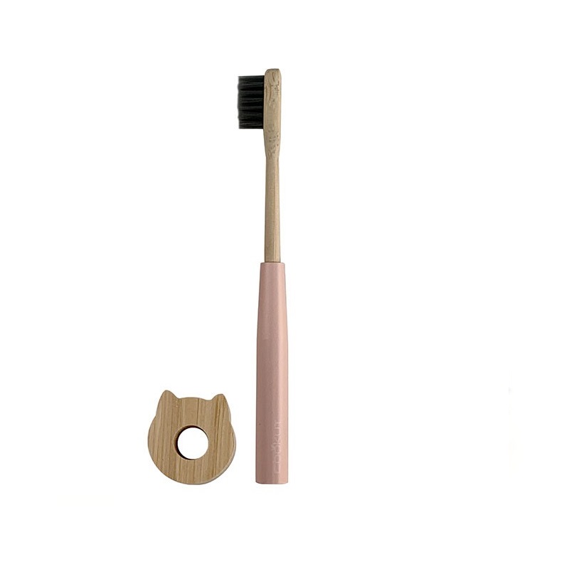 Brosse a dents souple rose a tete changeable avec socle - cookut