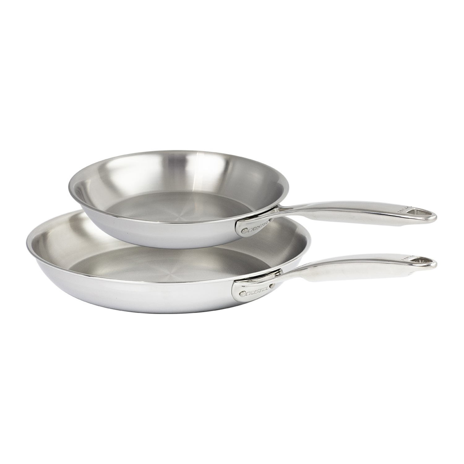 Lot de 2 poêles inox 24 et 28 cm castel pro 5 ply poignée fixe - cristel