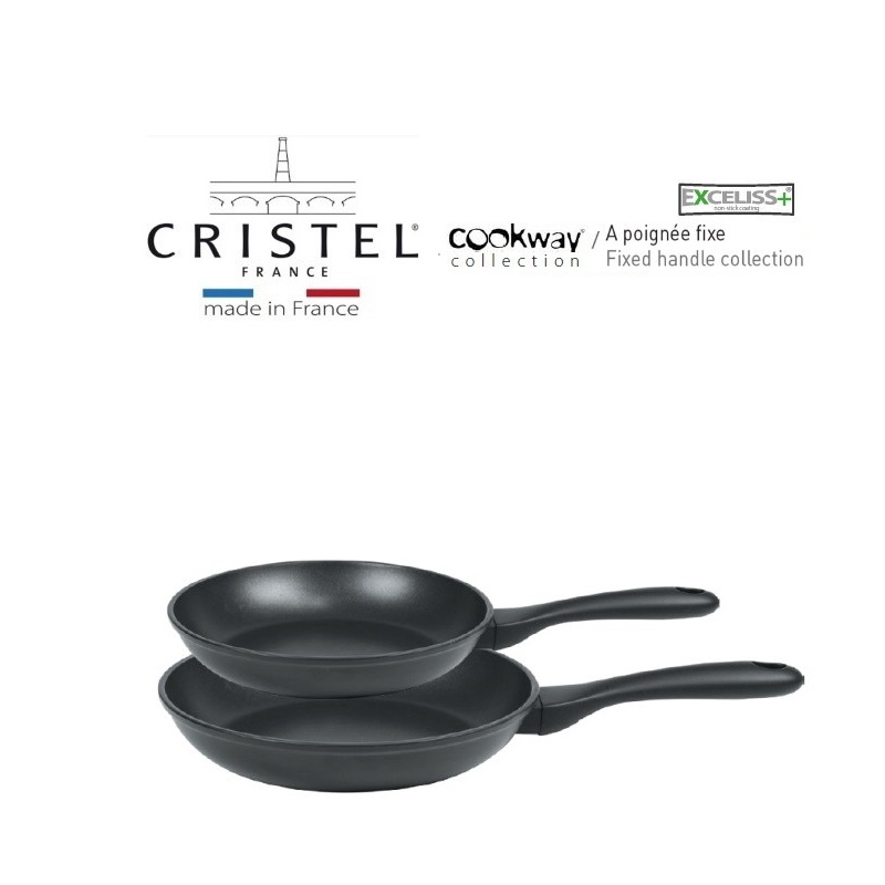 Lot de 2 poeles manche fixe 24 et 28 cm ultralu anti adhesif exceliss cookway - cristel