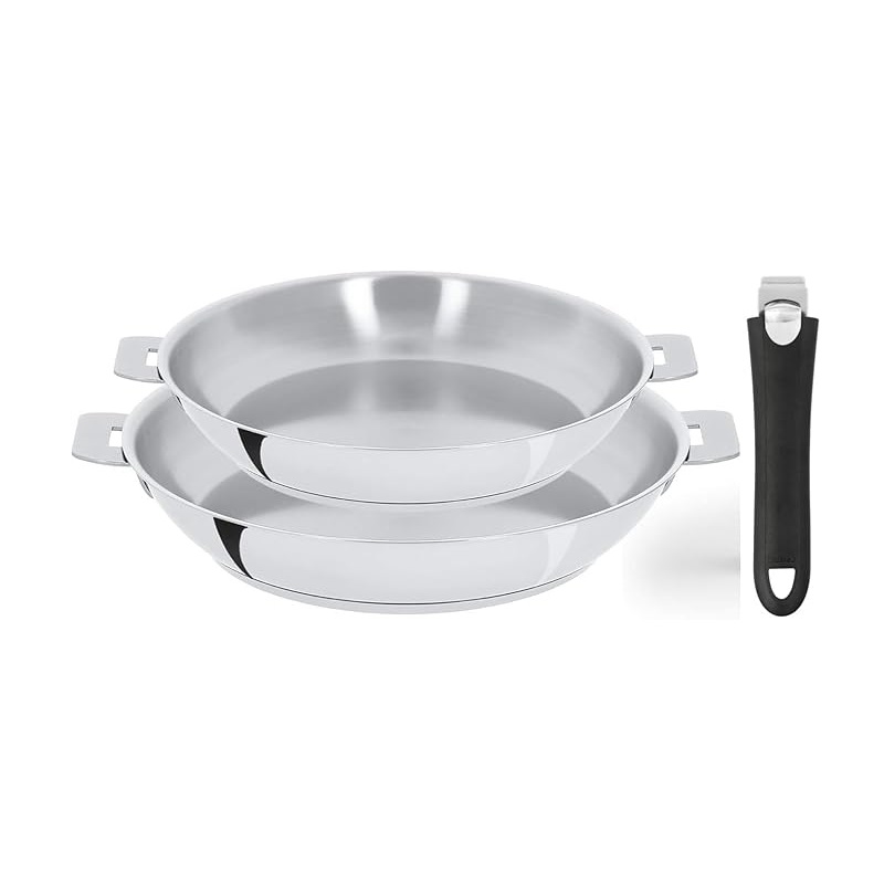 Ensemble de 2 poêles hautes mutine 24 cm et 28 cm + 1 poignée noire - cristel