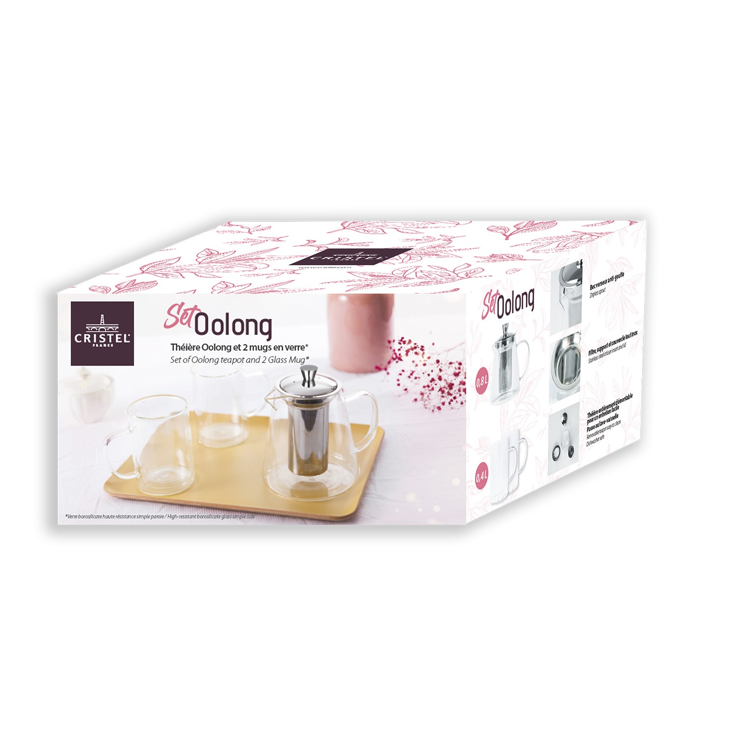 Coffret cadeau oolong avec théière oolong 0,8l et 2 mugs 400ml - cristel