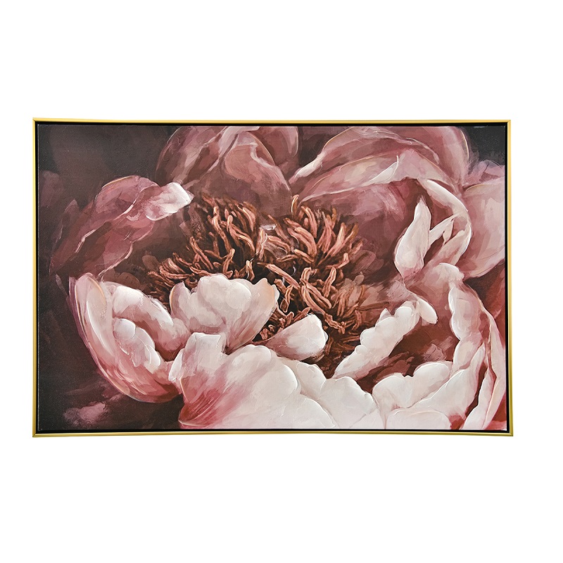 Tableau pivoine macro rose 90x60 cm cadre or - gallery- socadis