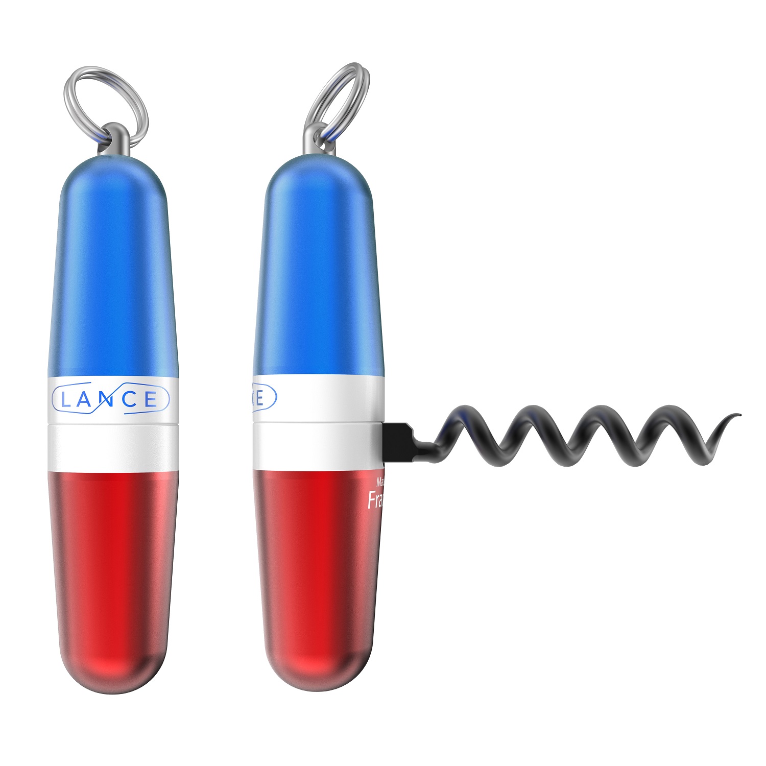 Tire-bouchon compact design bleu blanc rouge avec anneau - lance