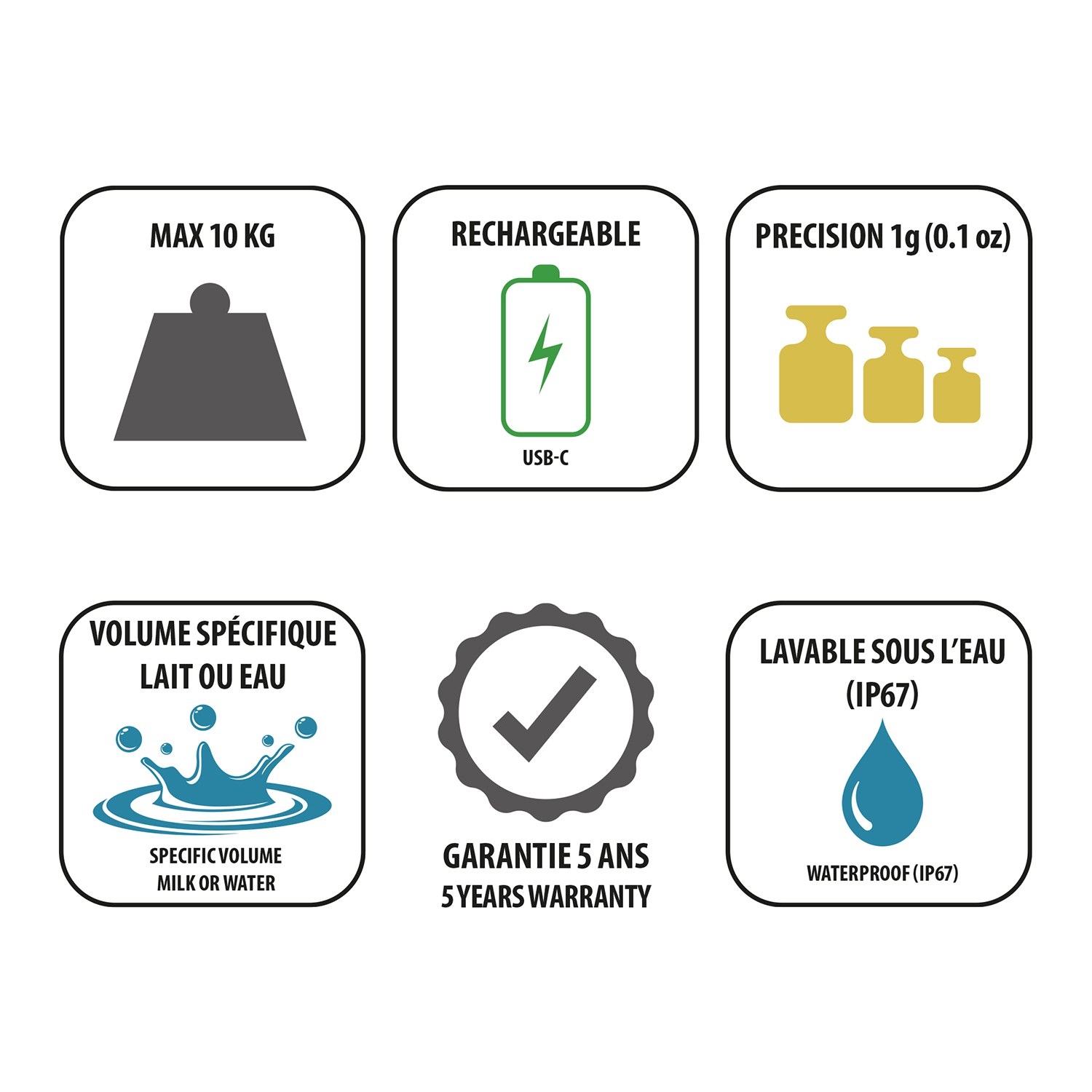 Balance de cuisine 10kg rechargeable par prise usbc - cristel