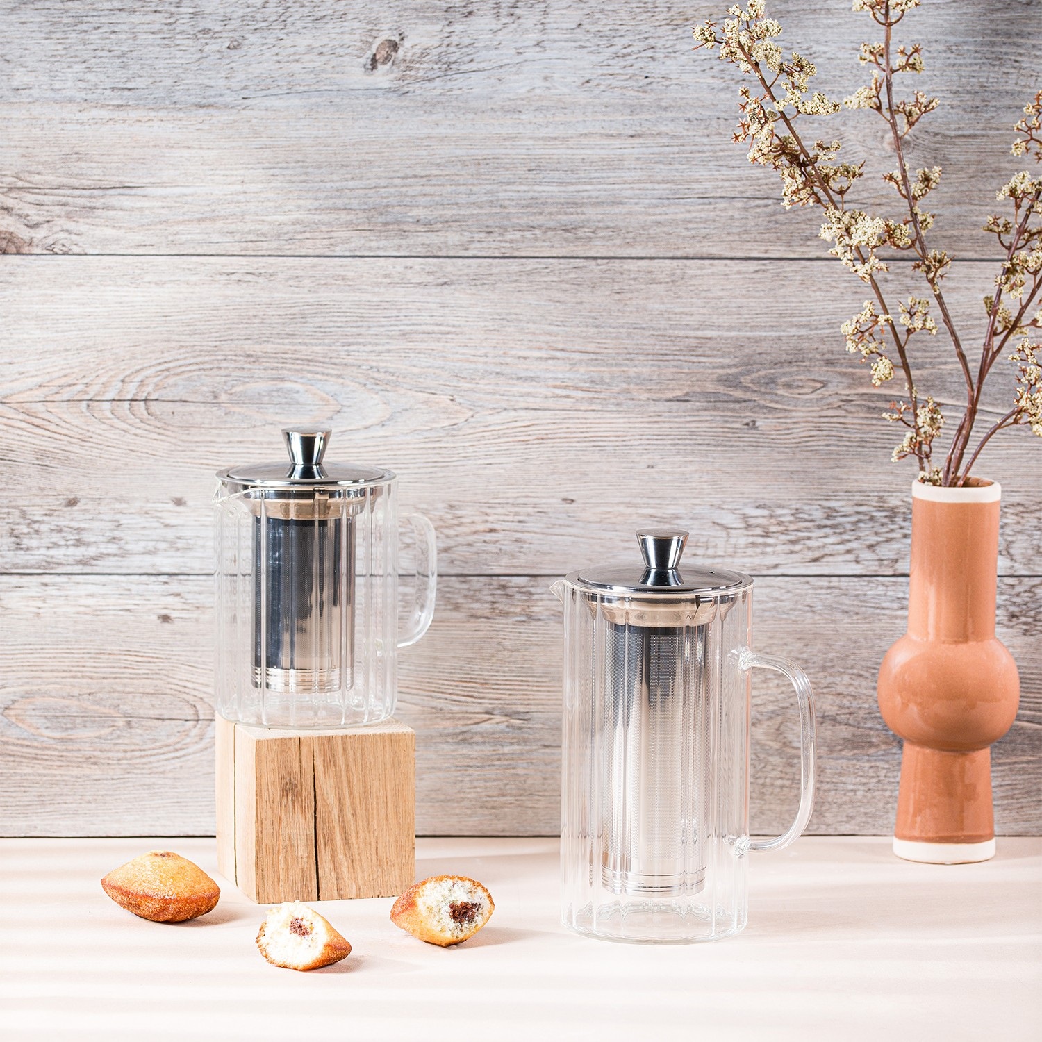 Breakfast - théière striée en verre avec filtre dévissable 1,2 l - cristel