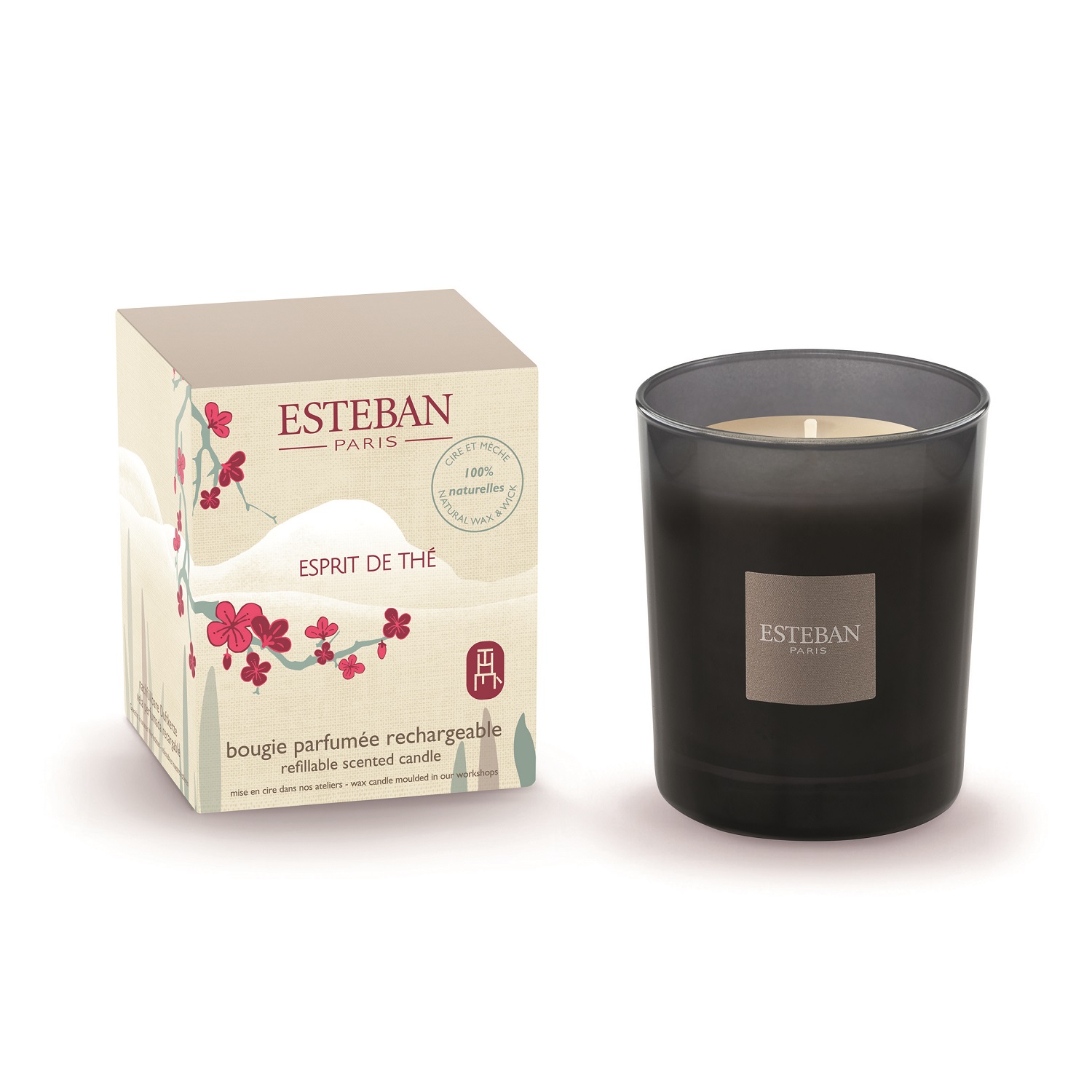 Esprit de thé, bougie parfumée initiale rechargeable 180g - esteban