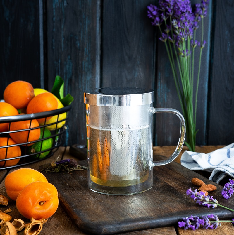 Tisanière verbena - mug en verre double paroi avec filtre dévissable 0,4l - cristel