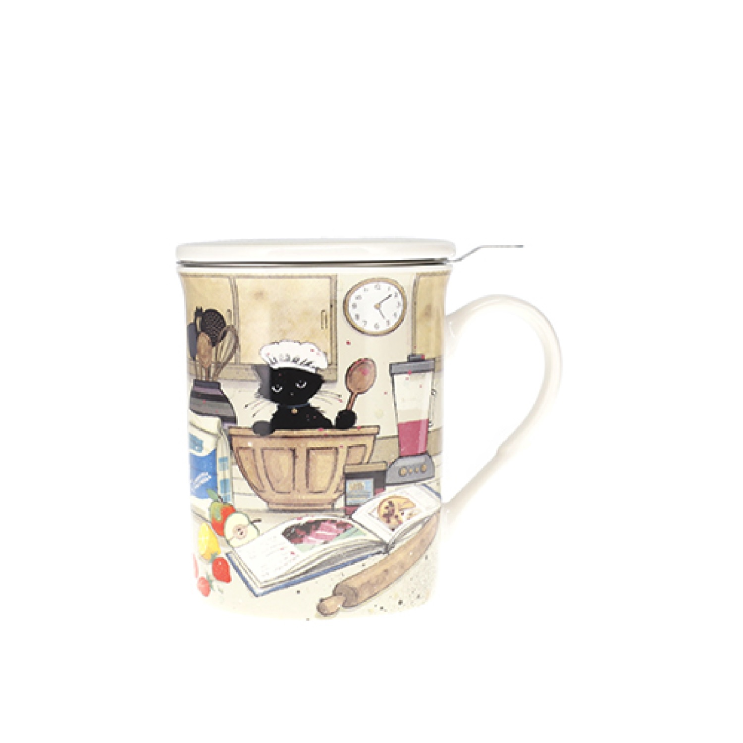 Tisanière en porcelaine avec infuseur 380ml en boite cadeau bug art chaton patissier - kiub