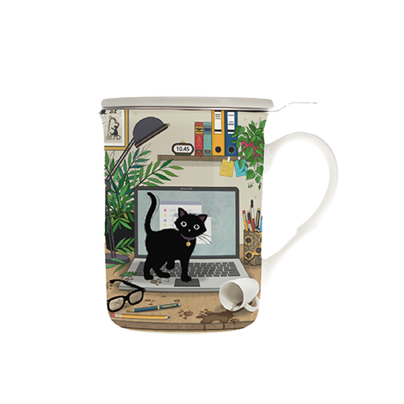 Tisanière en porcelaine avec infuseur 435 ml en boite cadeau bug art chaton ordinateur - kiub