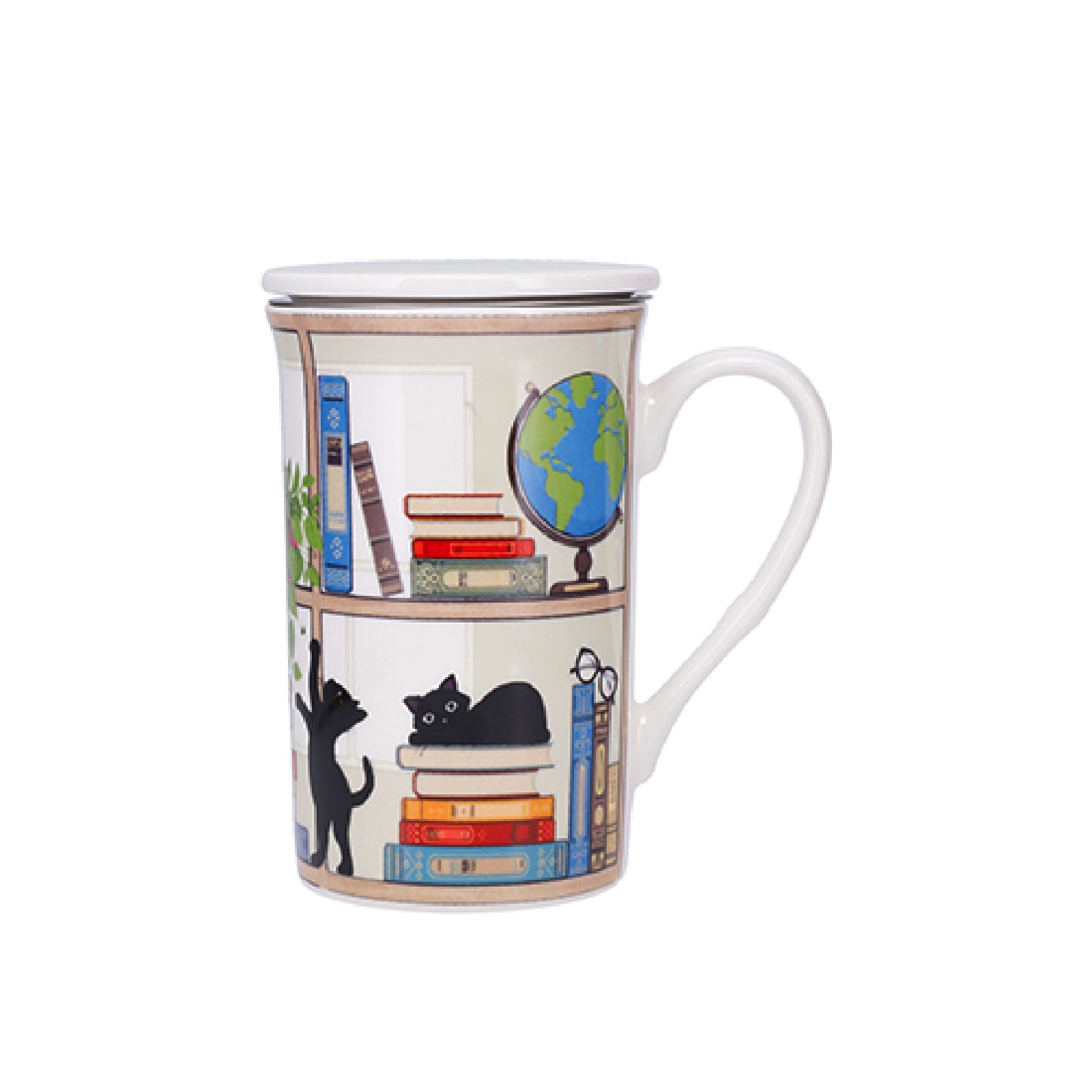 Tisanière en porcelaine avec infuseur 435 ml en boite cadeau bug art chaton bibliothèque - kiub