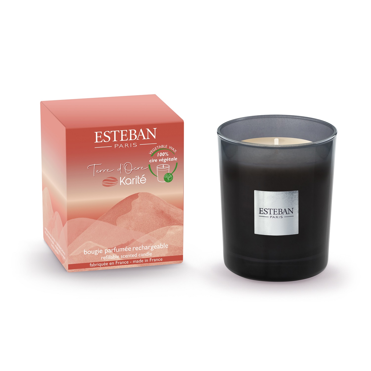 Terre d ’ocre karité, bougie parfumée initiale rechargeable 180g - esteban