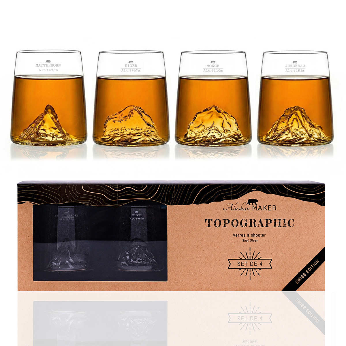 Coffret de 4 shooters topographic, édition suisse - alaskan maker