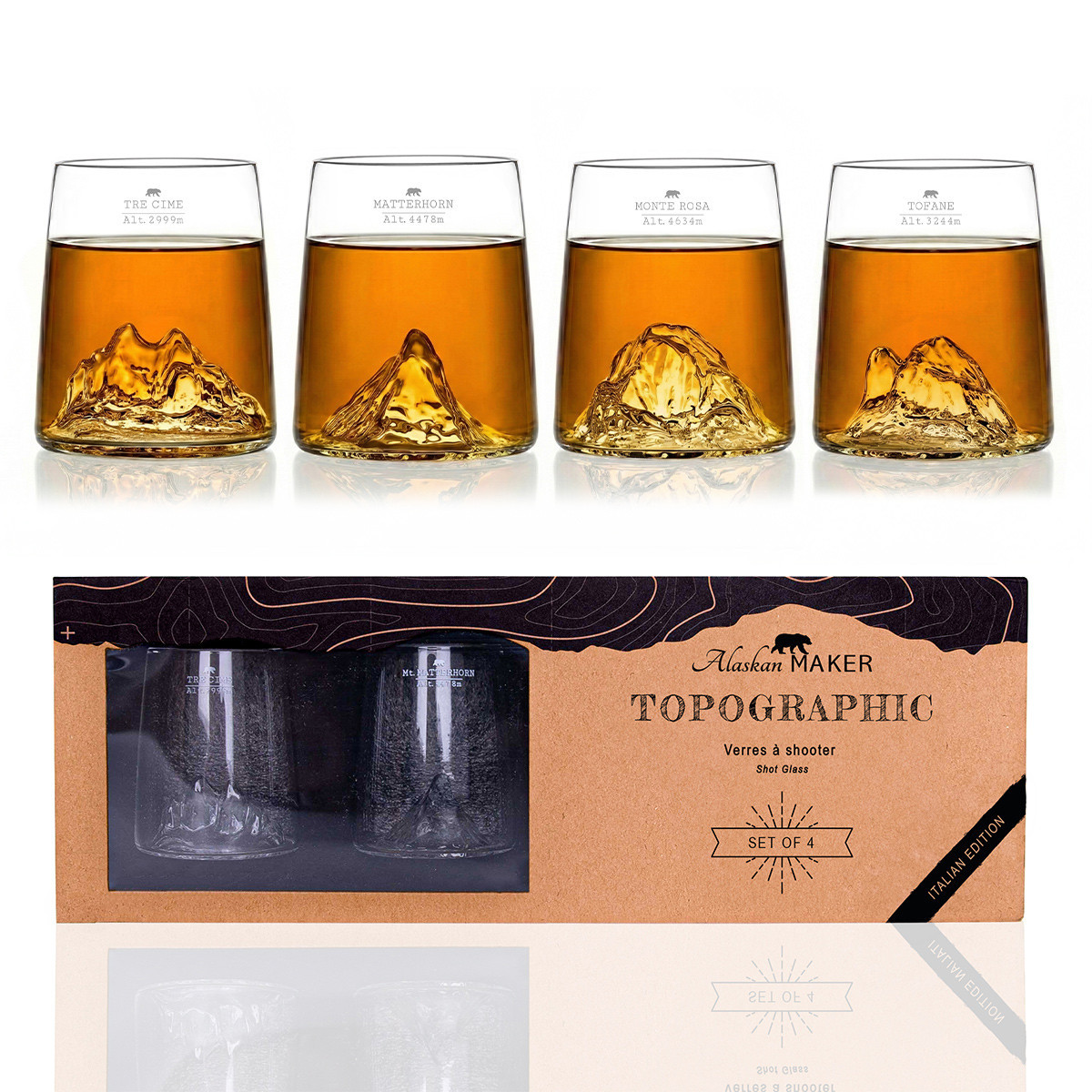 Coffret de 4 shooters topographic, édition italie - alaskan maker
