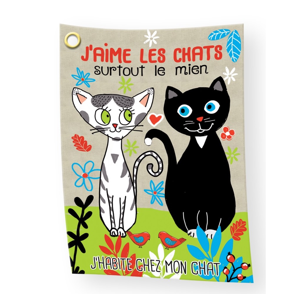 Torchon en coton 70 x 50 cm j'aime les chats surtout le mien - moldeo