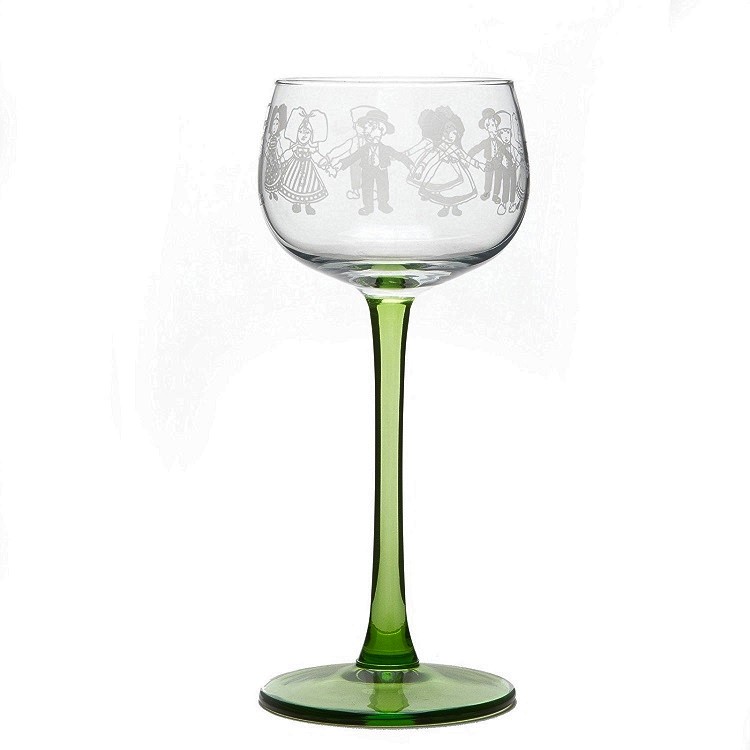 Lot de 6 verre à vin d'alasace pied vert, décor farandole hansi blanc mat 15 cl - boeckling