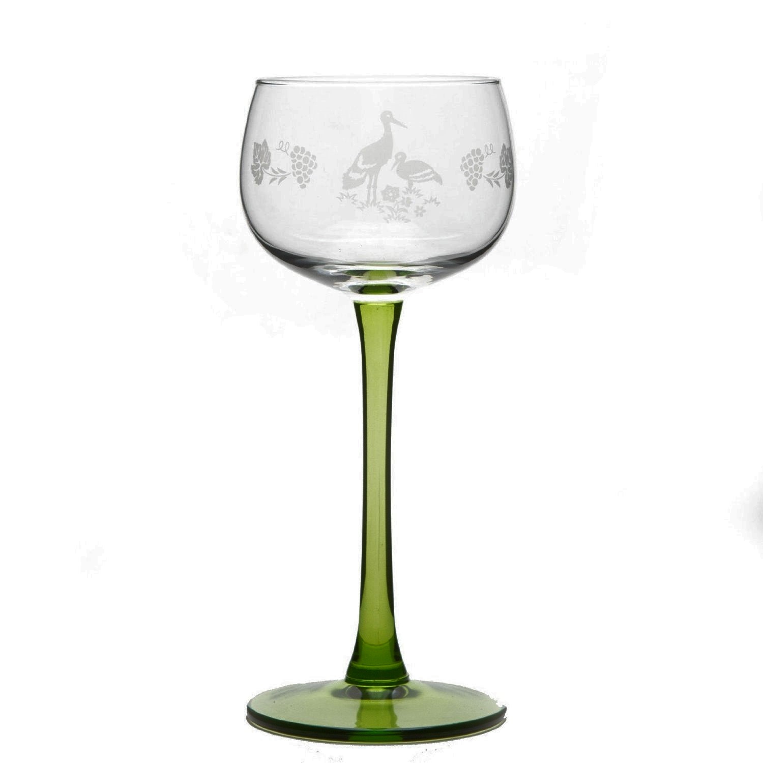 Lot de 6 verres à vin d'alsace pied verre décor cigogne mat 15 cl - boeckling