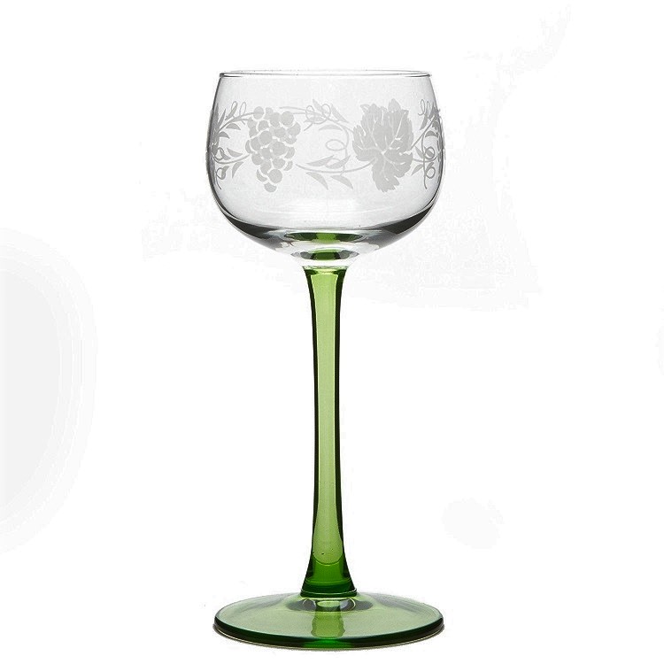 Lot de 6 verres à vin d'alsace pied vert, décor grappes 15 cl - boeckling