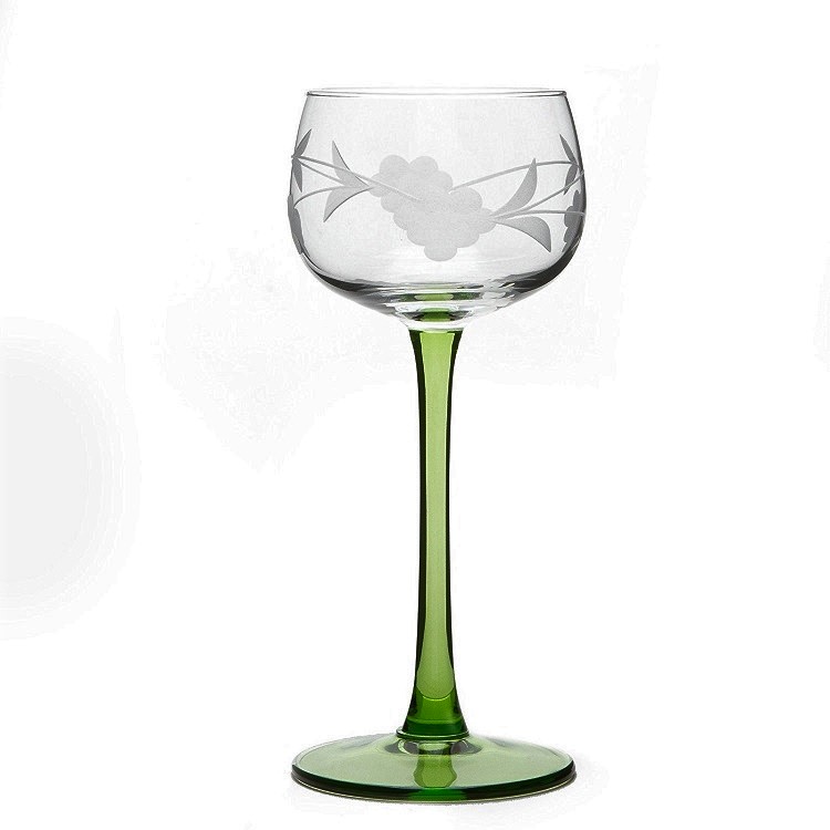 Lot de 6 verres a vin d'alsace tailles pied vert 4 grappes - boeckling