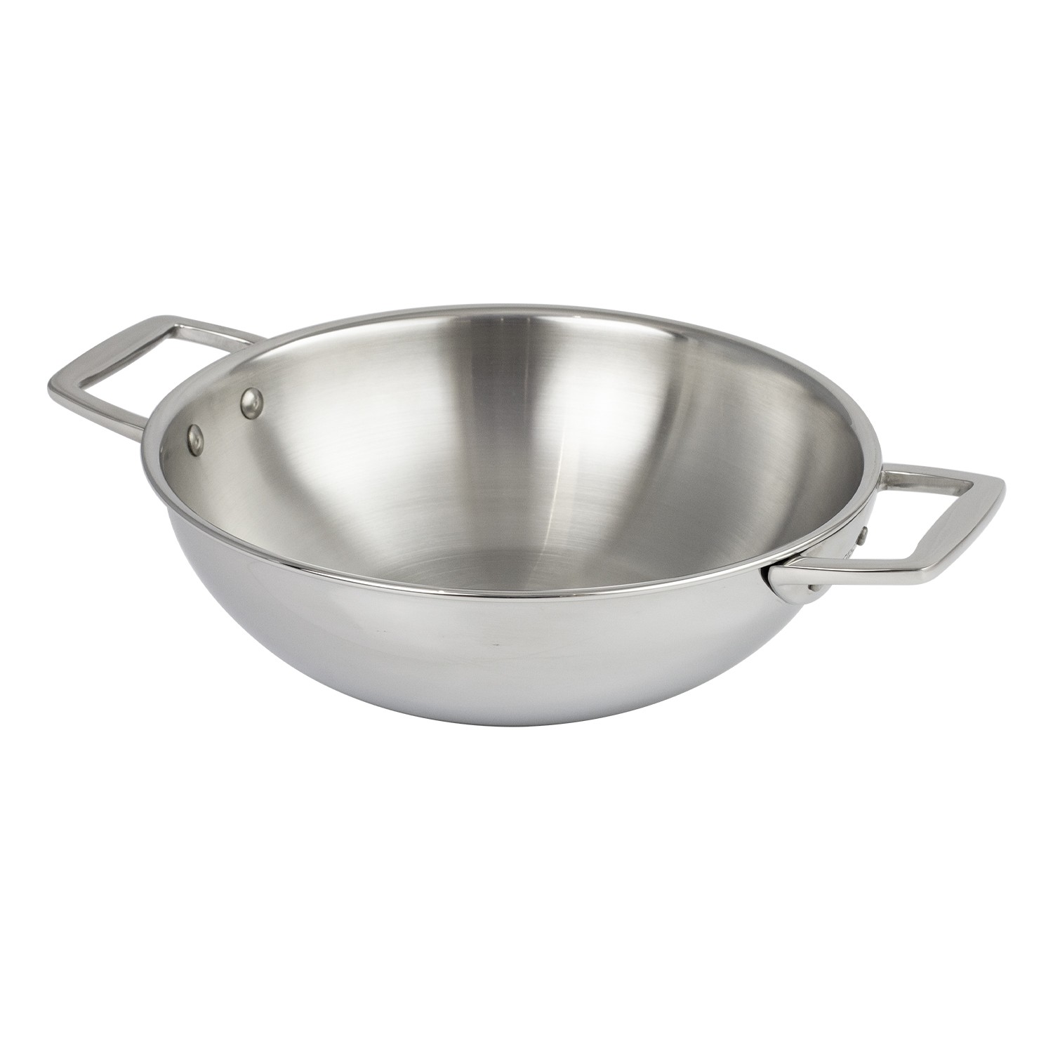 Wok en inox à 2 anses fixes, ø 24 cm, castel pro 5 ply - cristel
