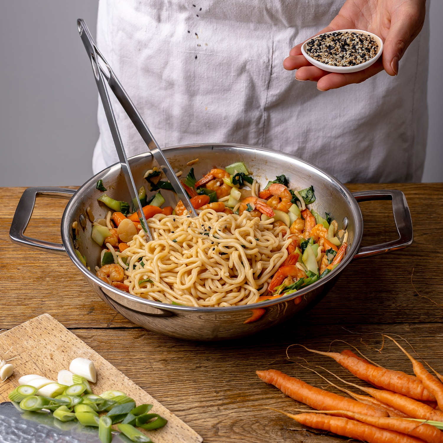 Wok en inox à 2 anses fixes, ø 28 cm, castel pro 5 ply - cristel