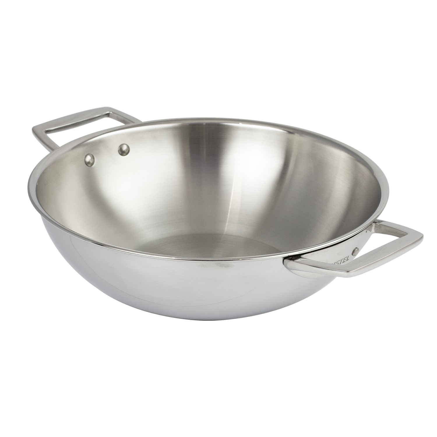 Wok en inox à 2 anses fixes, ø 38 cm, castel pro 5 ply - cristel
