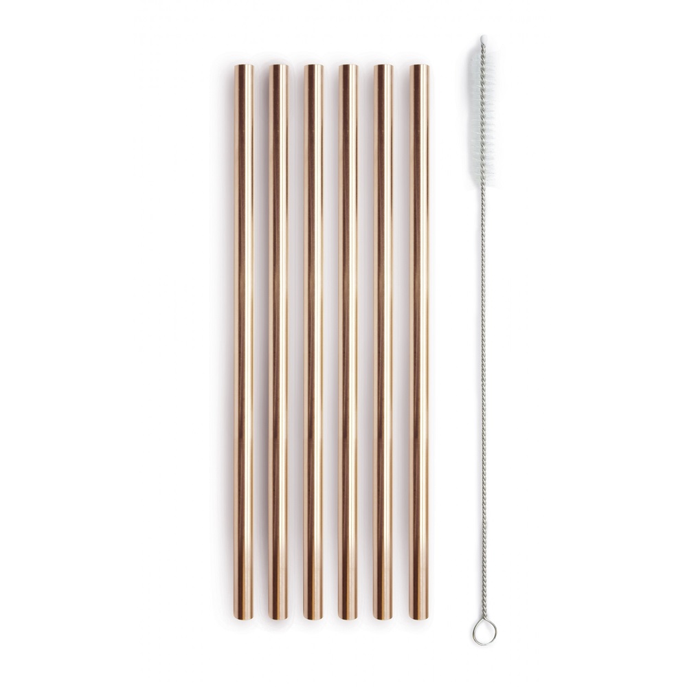 Lot de 6 pailles en acier inox ø8mm l21 cm finition cuivre glossé - wd lifestyle
