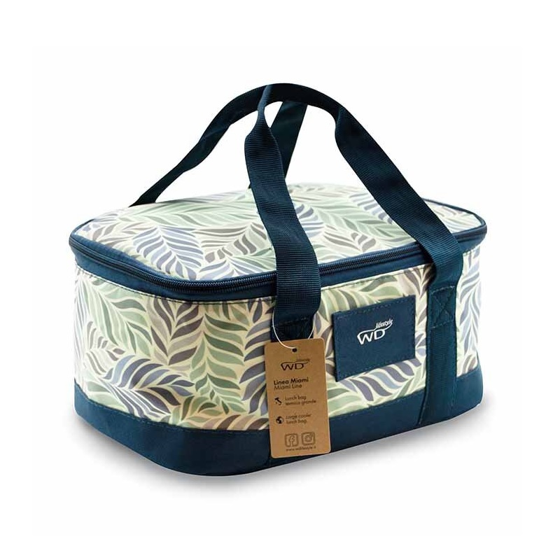 Lunchbag 28 x 18 x 14 cm. modele fleuilles bleues- wd lifestyle