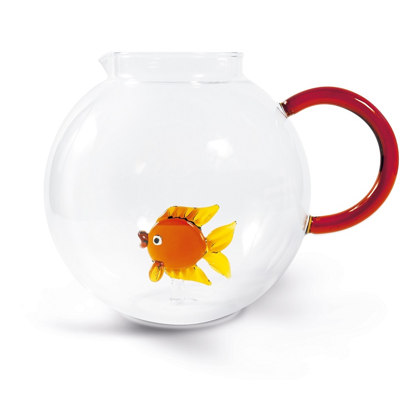 Pichet en verre boscilicate avec decoration 3d poisson rouge 1,7 l - wd lifestyle
