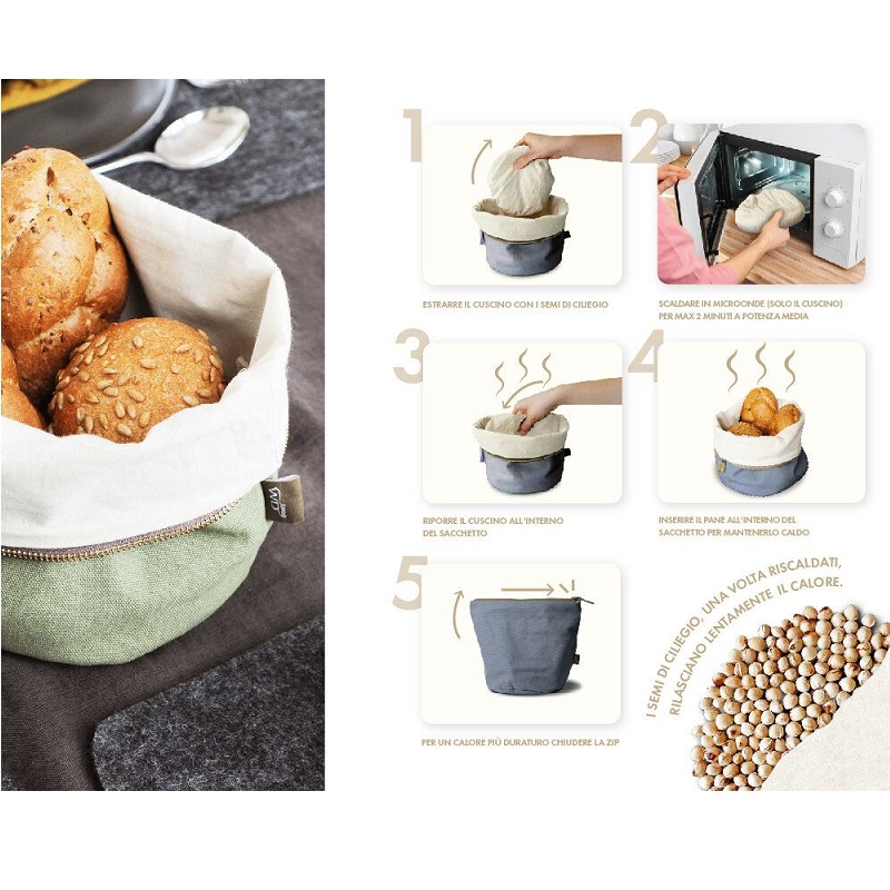 Panier a pain gris en coton chauffant contenant des noyaux de cerises - wd lifestyle
