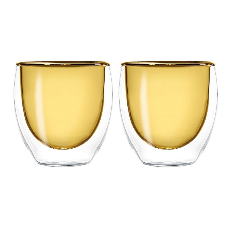 Lot de 2 verres a cafe double paroi couleur jaune 100 ml - wd lifestyle