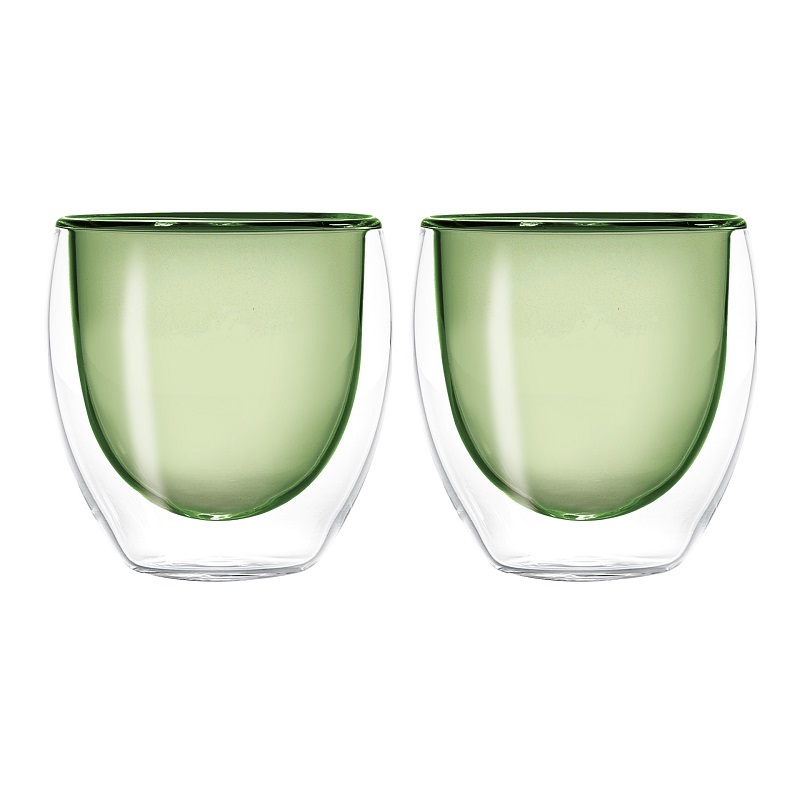 Lot de 2 verres a cafe double paroi couleur vert 100 ml - wd lifestyle