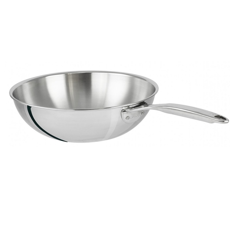 Wok 24 cm castel pro 5 ply poignee fixe sans couvercle - cristel