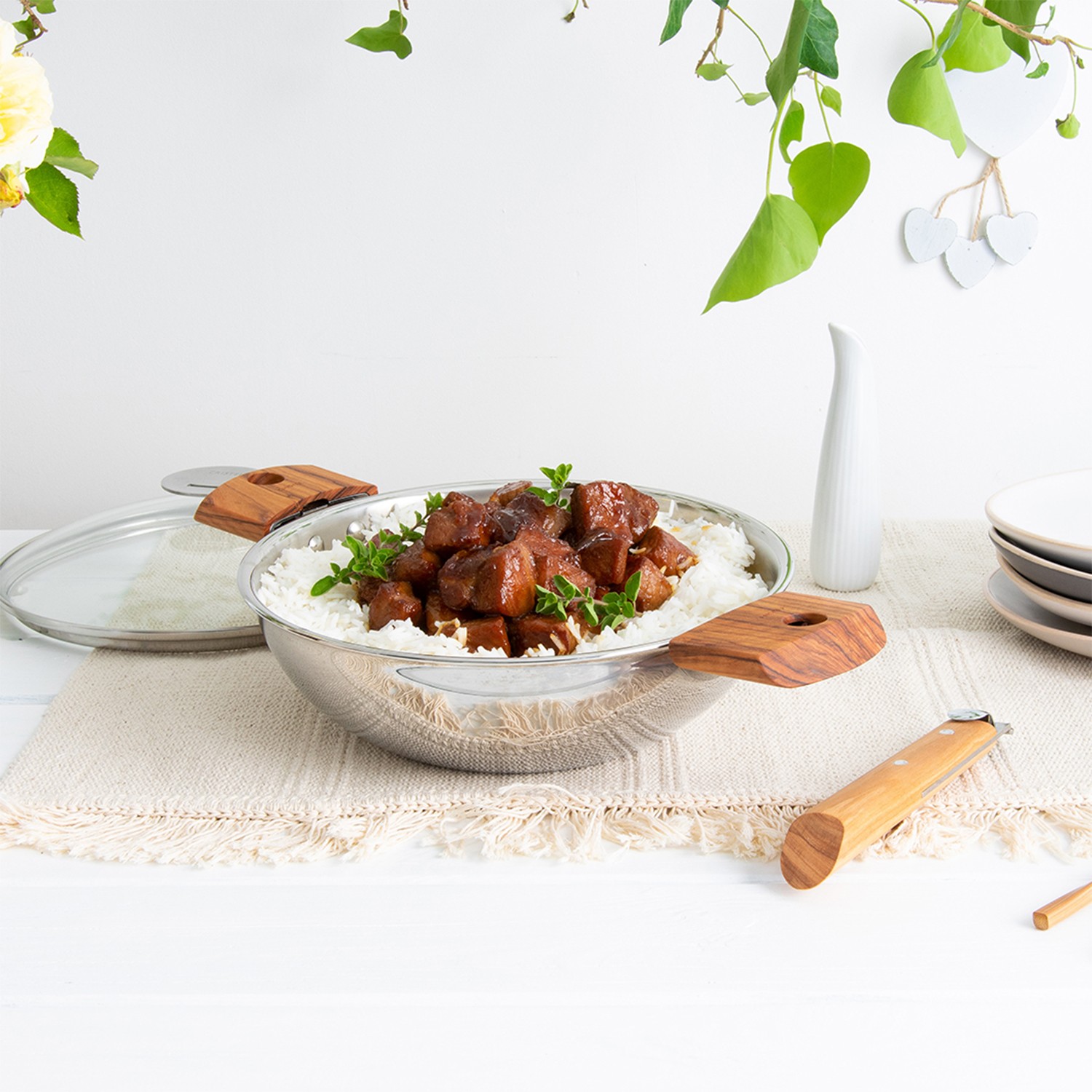 Wok induction en inox multiply casteline amovible 30 cm - cristel